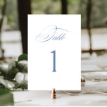 Numeração De Mesa Casamento de Caligrafia Azul Elegante<br><div class="desc">Cartão clássico de mesa de casamento com caligrafia azul elegante empoeirada.</div>
