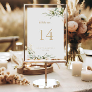 Numeração De Mesa Casamento de Caligrafia em Dourado com Vegetação d