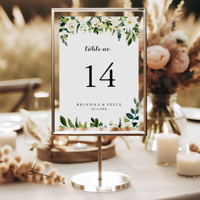 Numeração De Mesa Casamento de Caligrafia Floral de Outono Branco Ve (Criador carregado)