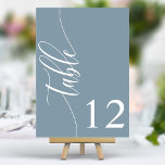Numeração De Mesa Casamento de Caligrafia Moderna Azul Empoeirado<br><div class="desc">Conduza seus convidados aos seus lugares com estes elegantes números de mesa para casamento em azul empoeirado. Com um design minimalista e caligrafia moderna, estes números de mesa adicionam um toque de sofisticação à sua recepção de casamento. O fundo suave e a tipografia limpa e elegante garantem uma leitura fácil,...</div>