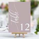 Numeração De Mesa Casamento de Caligrafia Moderna Dusty Lavanda<br><div class="desc">Mande seus convidados para seus assentos com esses números de mesas de casamento roxas, elegantes e poeirentas lavandas. Apresentando uma design minimalista com a caligrafia moderna, esses números de tabelas adicionam um toque de sofisticação à sua recepção de casamento. O fundo suave e a tipografia elegante e limpa garantem uma...</div>