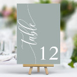 Numeração De Mesa Casamento de Caligrafia Moderna Dusty Sage<br><div class="desc">Mande seus convidados para os assentos deles com os números da mesa de casamento verde elegante e empoeirada. Apresentando uma design minimalista com a caligrafia moderna, esses números de tabelas adicionam um toque de sofisticação à sua recepção de casamento. O fundo suave e a tipografia elegante e limpa garantem uma...</div>