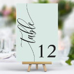 Numeração De Mesa Casamento de Caligrafia Moderna Pastel Mint Green<br><div class="desc">Mande seus convidados para seus assentos com esses números de mesas de casamento verdes e elegantes. Apresentando uma design minimalista com a caligrafia moderna, esses números de tabelas adicionam um toque de sofisticação à sua recepção de casamento. O fundo suave e a tipografia elegante e limpa garantem uma leitura fácil...</div>