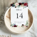 Numeração De Mesa Casamento de Caligrafia Moderna Rustic Burgundy Au<br><div class="desc">Este rusticado de outono, o número da mesa de casamento da caligrafia moderna é perfeito para um casamento simples. A design apresenta flores brilhantes, vermelhas, marinhos, azuis e esbranquiçadas radiantes e graciosas pintadas à mão, inspiradoras beleza natural. Este é um número de tabela de dois lados. Adicione cada número de...</div>