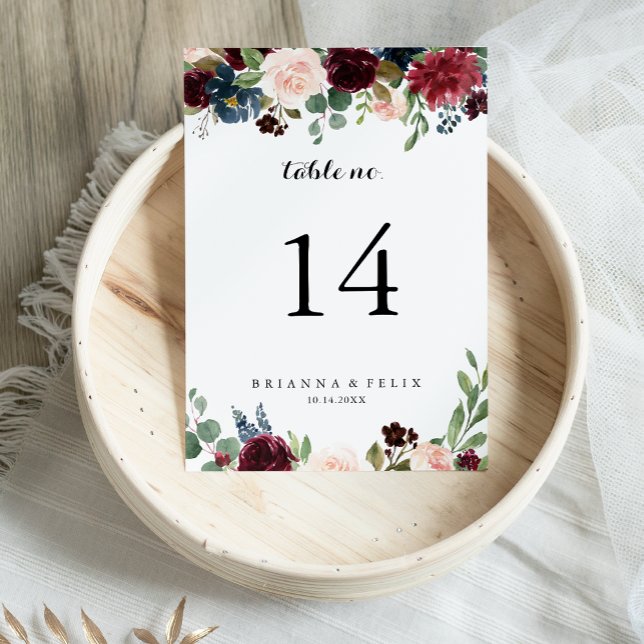 Numeração De Mesa Casamento de Caligrafia Moderna Rustic Burgundy Au (Criador carregado)