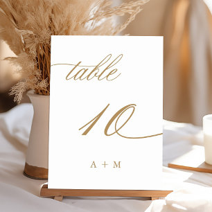 Numeração De Mesa Casamento de Caligrafia Romântica Dourada Número 1