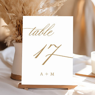 Numeração De Mesa Casamento de Caligrafia Romântica Dourada número 1