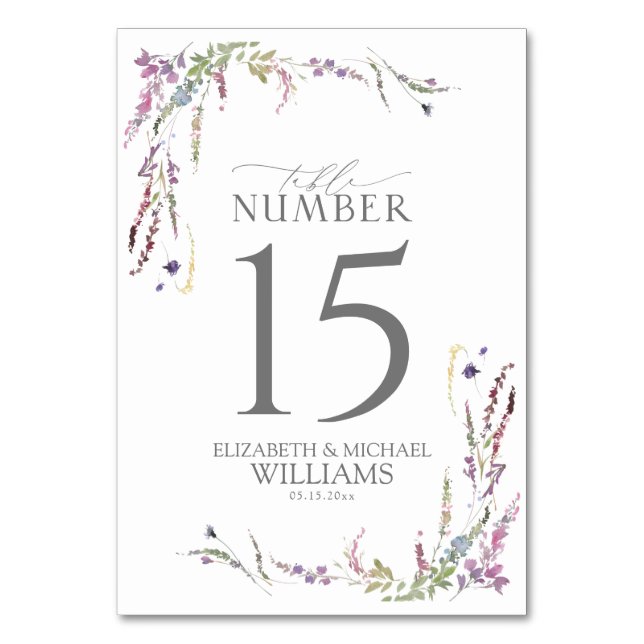 Numeração De Mesa Casamento de Caligrafia Roxo (Frente)