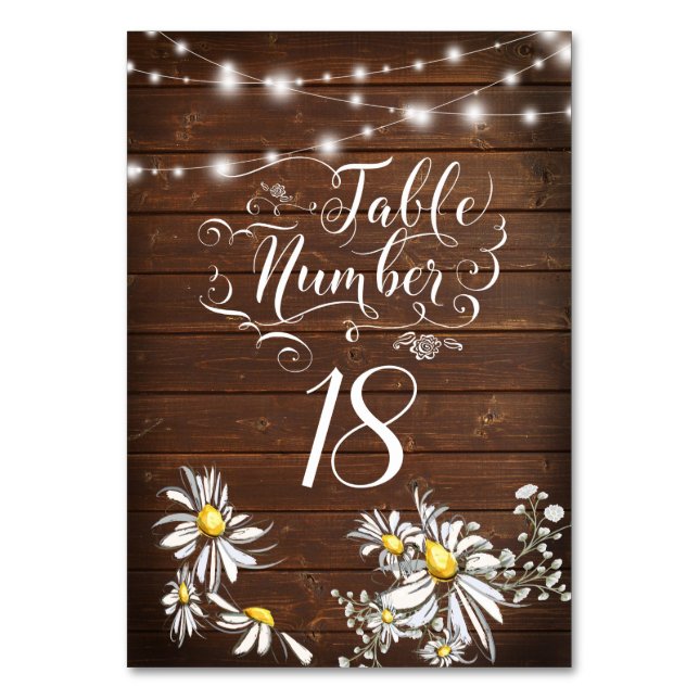 Numeração De Mesa Casamento de campo Barnwood Daisies Barefoot™ (Frente)