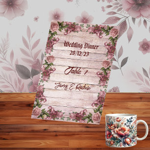 Numeração De Mesa Casamento de Campo Floral de Rosas Rustic Woodland