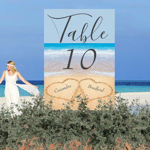Numeração De Mesa Casamento de Chic Dusty Blue Beach 2 Corações em A