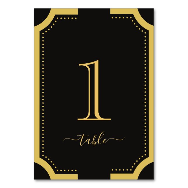 Numeração De Mesa Casamento de Cobre Clássico Negro e Ouro (Frente)