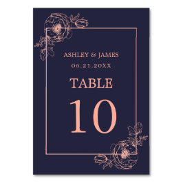 Numeração De Mesa Casamento de Contorno Floral Dourado do Rosa Azul-