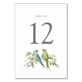 Numeração De Mesa Casamento de Cor de Água Botânica de Aves Verdes A