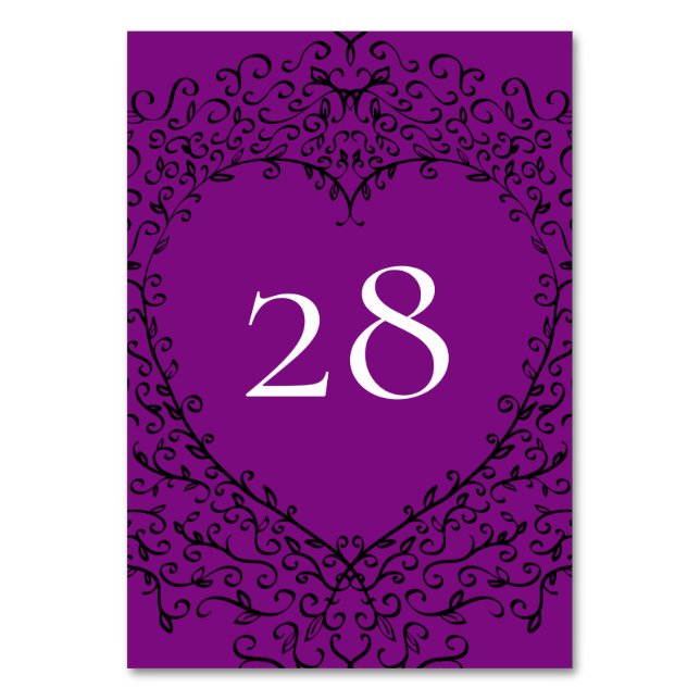 Numeração De Mesa Casamento de Coração Roxo e Negro (Frente)