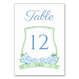 Numeração De Mesa Casamento De Crest De Hydrangea Azul E Verde