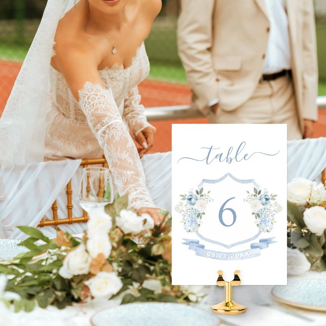 Numeração De Mesa Casamento de Crest Floral Branco Elegante (Criador carregado)