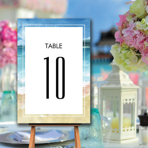Numeração De Mesa Casamento de Destino do Oceano de Praia Watercolor