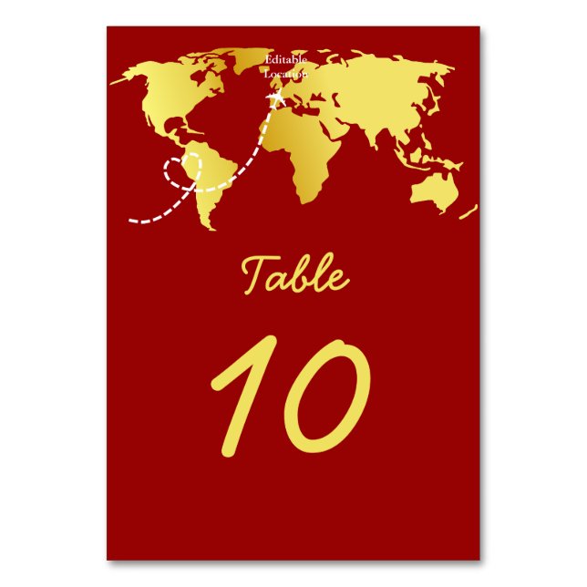 Numeração De Mesa Casamento de destino no mapa vermelho e dourado (Frente)