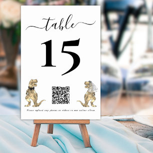 Numeração De Mesa Casamento de Dinossauro Código QR Preto e Branco p
