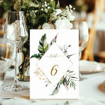Numeração De Mesa Casamento de Dourado Quadro de Folhagem de Cores A<br><div class="desc">Esta carta de números da mesa de casamento apresenta folhagem tropical verde-aquarela,  folha de palmeiras,  folha de bananeira com moldura de diamante-ouro. É perfeito para um casamento de praia,  verão ou destino. >>> Veja a coleção inteira >> https://www.zazzle.com/collections/tropical_foliage_gold_collection-119316977990783186</div>