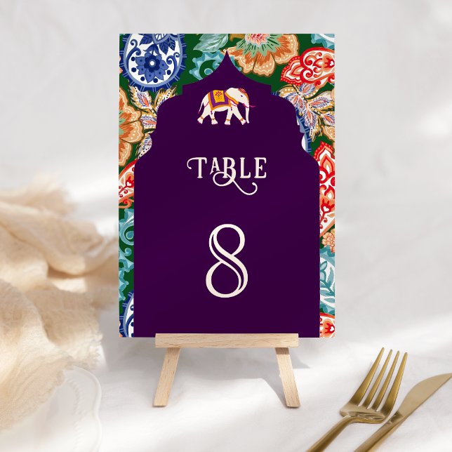 Numeração De Mesa Casamento de EggPlant com Elefante de Arte Popular (Criador carregado)