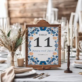 Numeração De Mesa Casamento de Elegante Fiesta Floral Azul Mexicano