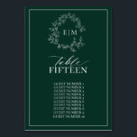 Numeração De Mesa Casamento de Emerald Green Leafy Crest Monograma<br><div class="desc">Crie a recepção perfeita! Estamos amando esta moda, moderna e esmeralda, números de mesas de casamento verdes! Simples, elegante e tão bonito, ele apresenta uma coroa desenhada à mão rodeando um monograma moderno de casamento. É personalizado em tipografia elegante, e acentuado com caligrafia manuscrita. Por último, é cortado num quadro...</div>