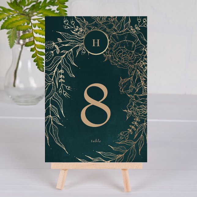 Numeração De Mesa Casamento de Emerald Wreath, Dourado Foil Editável (Criador carregado)