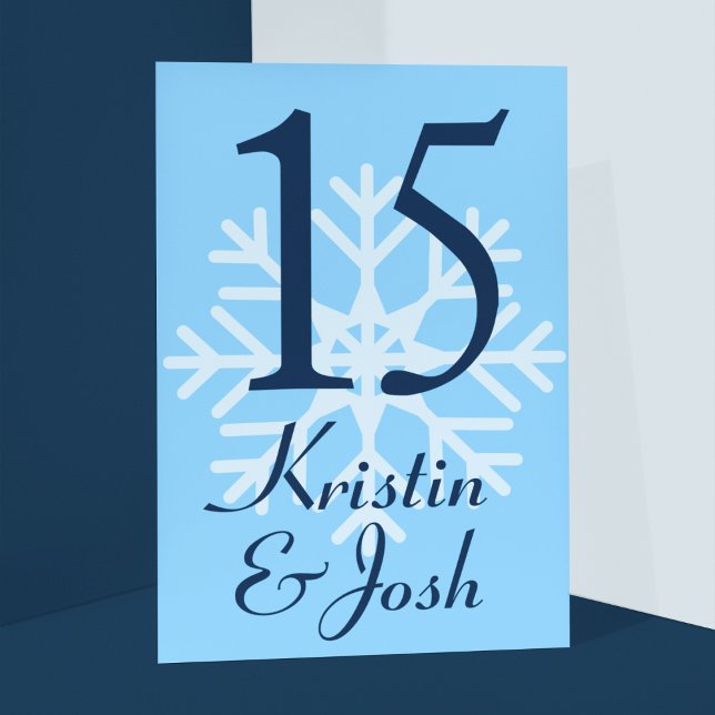 Numeração De Mesa Casamento de esquiadores com flocos de neve azul-g (Criador carregado)