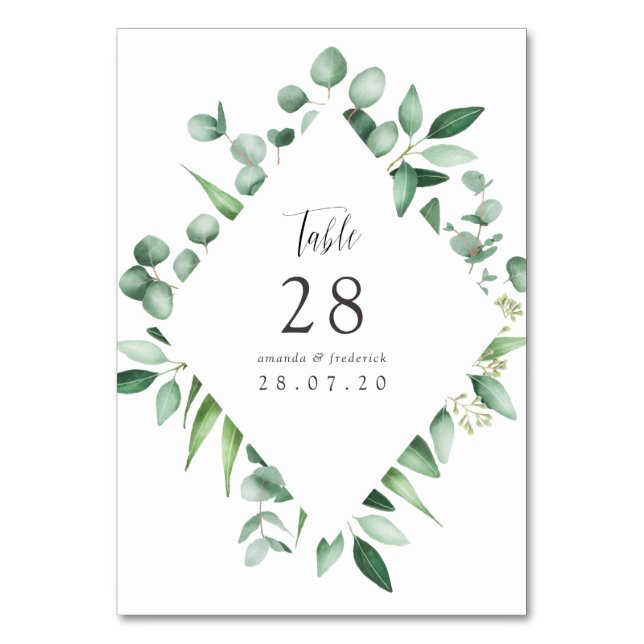 Numeração De Mesa Casamento de Eucalipto com Aquarela Verde (Frente)