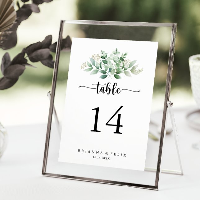 Numeração De Mesa Casamento de Eucalipto Verde e Caligrafia Minimali (Criador carregado)
