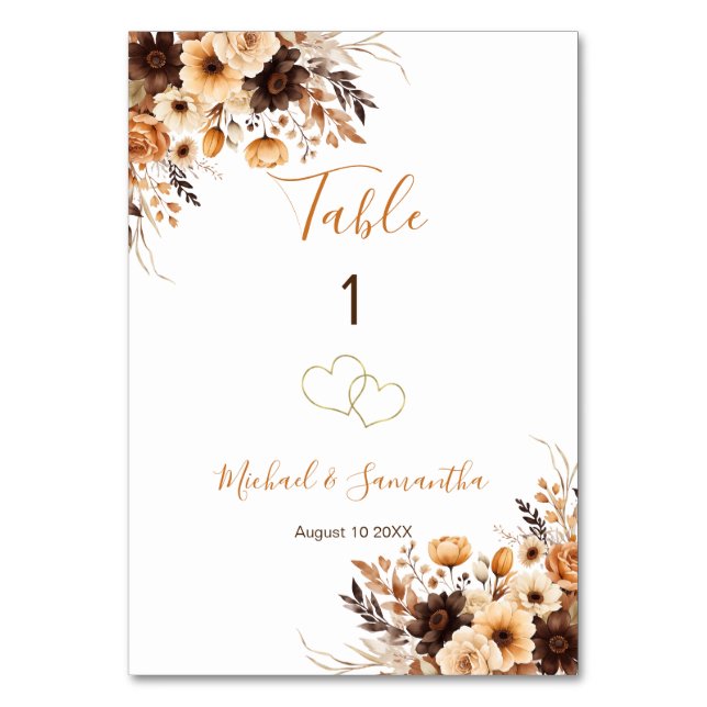 Numeração De Mesa Casamento de Fall Rustic Brown e Ivory Rosa Countr (Frente)