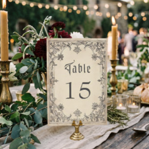 Numeração De Mesa Casamento de Fantasia Medieval com Gravura Vintage