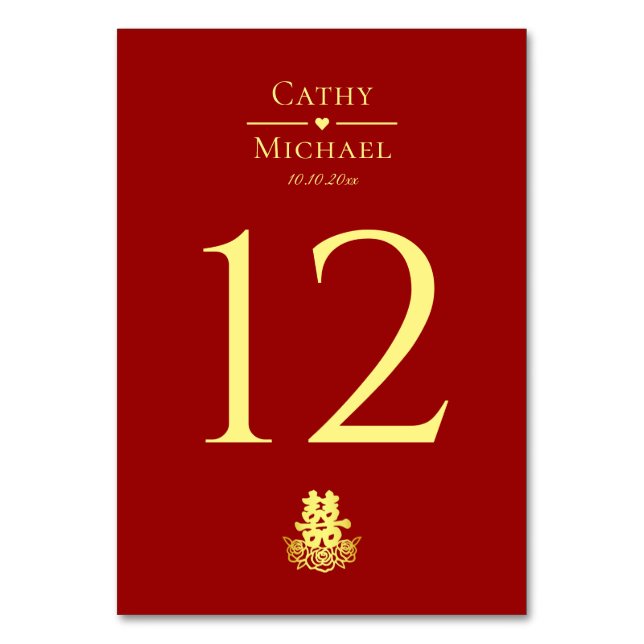 Numeração De Mesa Casamento de felicidade dupla elegante rosa chinês (Frente)