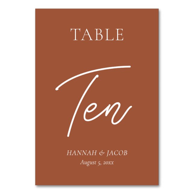 Numeração De Mesa Casamento de Ferrugem Laranja Queimada Dez (Frente)