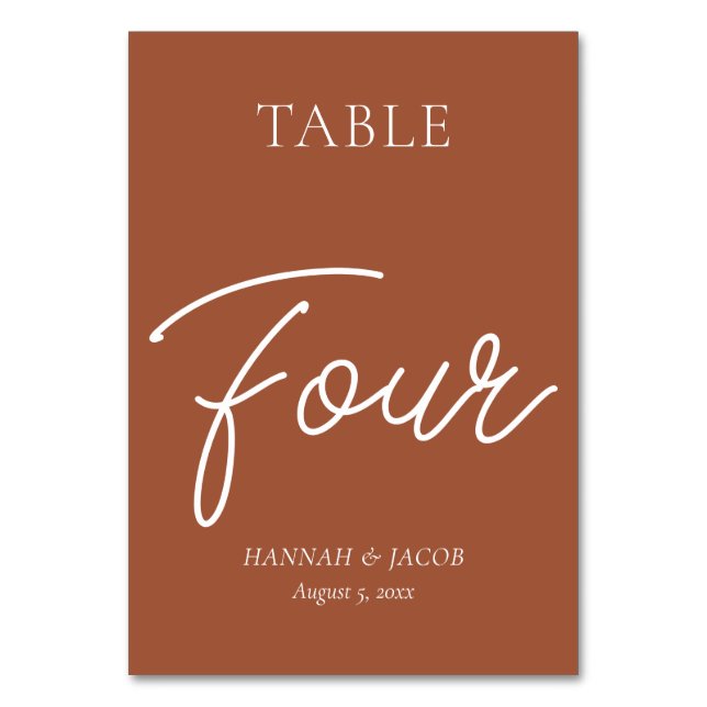 Numeração De Mesa Casamento de Ferrugem Laranja Queimada Quatro (Frente)