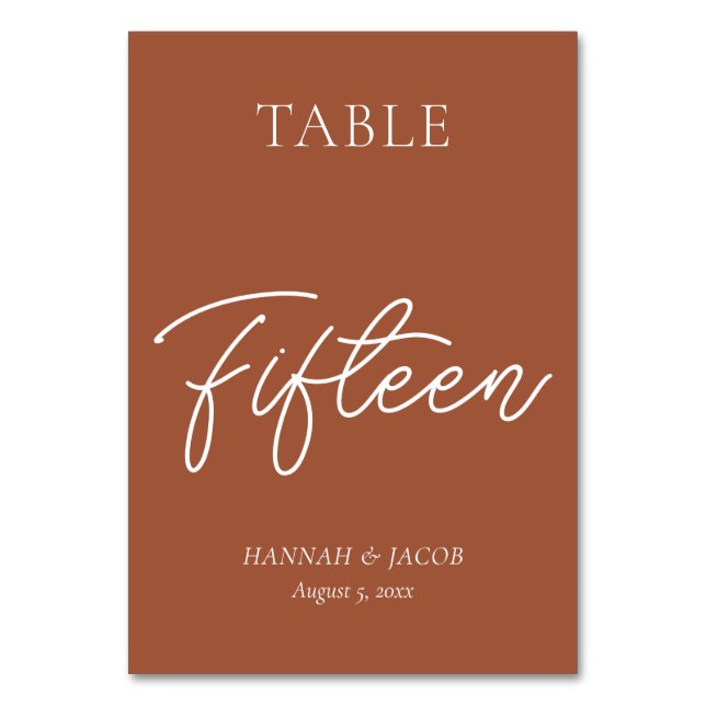 Numeração De Mesa Casamento de Ferrugem Laranja Queimada Quinze (Frente)