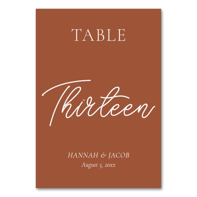Numeração De Mesa Casamento De Ferrugem Laranja Queimada Treze (Frente)