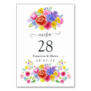 Numeração De Mesa Casamento de Fiesta Espanhola de Watercolor Floral