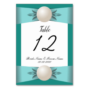 Numeração De Mesa Casamento de Fita de Teal & Turquoise Pearl