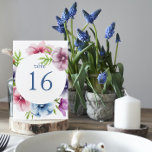 Numeração De Mesa Casamento de Flor com Anêmona de Aquarela<br><div class="desc">Estas placas de números de tabela apresentam um elegante script azul sobre um fundo branco cercado por lindas flores Anêmonas em rosa,  lavanda,  azul,  roxo e violeta com folhas verdes. O texto pode ser personalizado editando as caixas de texto. Projetado para você pelo Evco Studio © em www.zazzle.com/store/evcostudio</div>