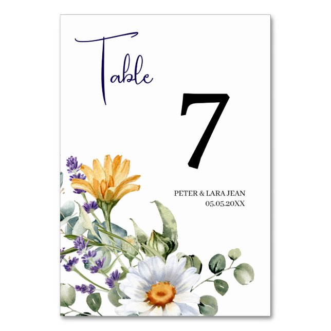 Numeração De Mesa Casamento de Flor Selvagem Amarelo Elegante (Frente)