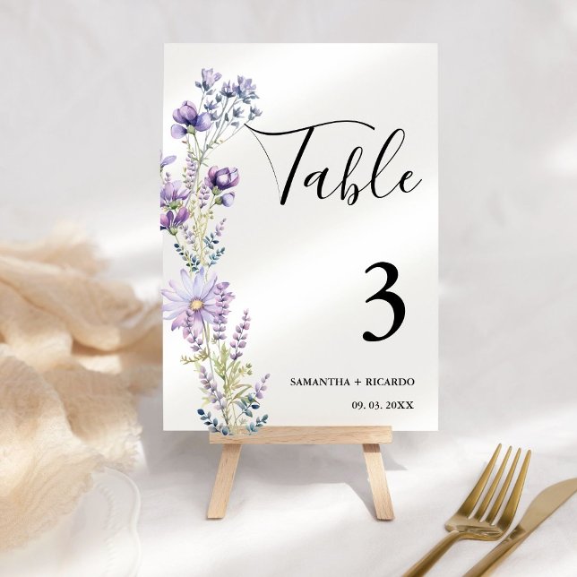 Numeração De Mesa Casamento de flor selvagem Elegante Boho Purple (Criador carregado)
