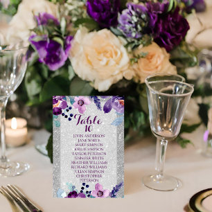 Numeração De Mesa Casamento de Floral e Silver de Aquarela Roxo