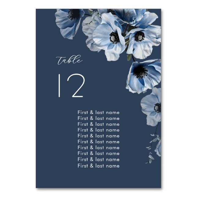 Numeração De Mesa Casamento de Flores Azuis Delicadas (Frente)