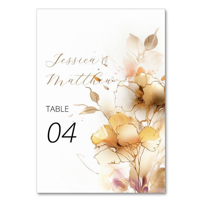 Numeração De Mesa Casamento de Flores Brancas e Ouros (Frente)