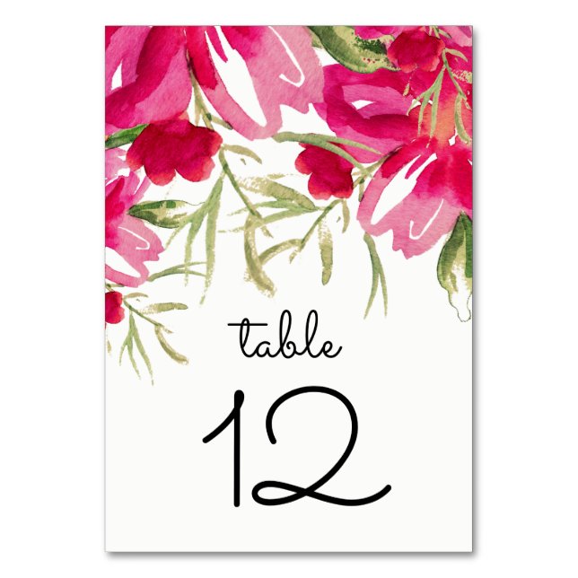 Numeração De Mesa Casamento de Flores de Água Fuchsia (Frente)