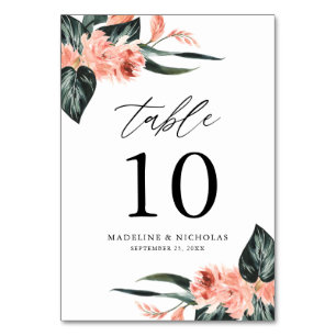 Numeração De Mesa Casamento de Flores de Coral Tropicais em Aquarela