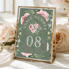 Numeração De Mesa Casamento de Flores de Eucalipto Verde Musgo Rosa 